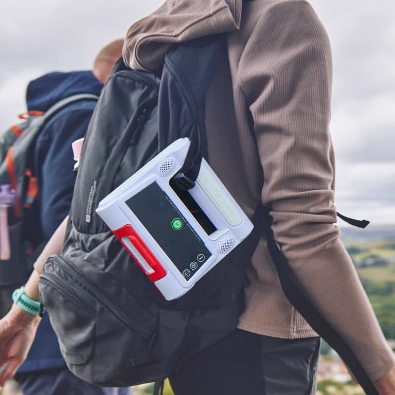 Elliot AED in a hiking pack
